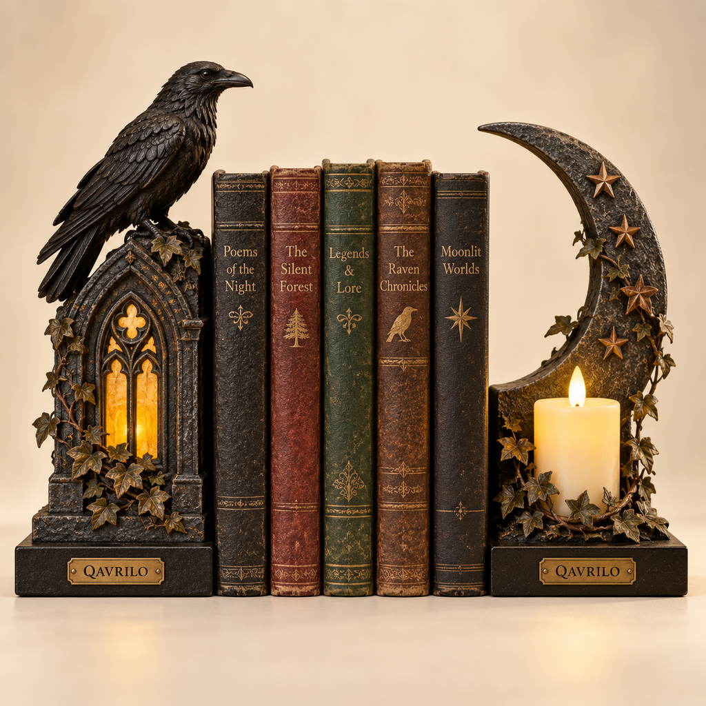 QAVRILO™ Midnight Raven Library Bookends