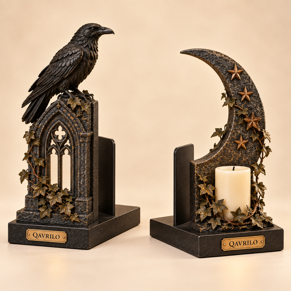 QAVRILO™ Midnight Raven Library Bookends