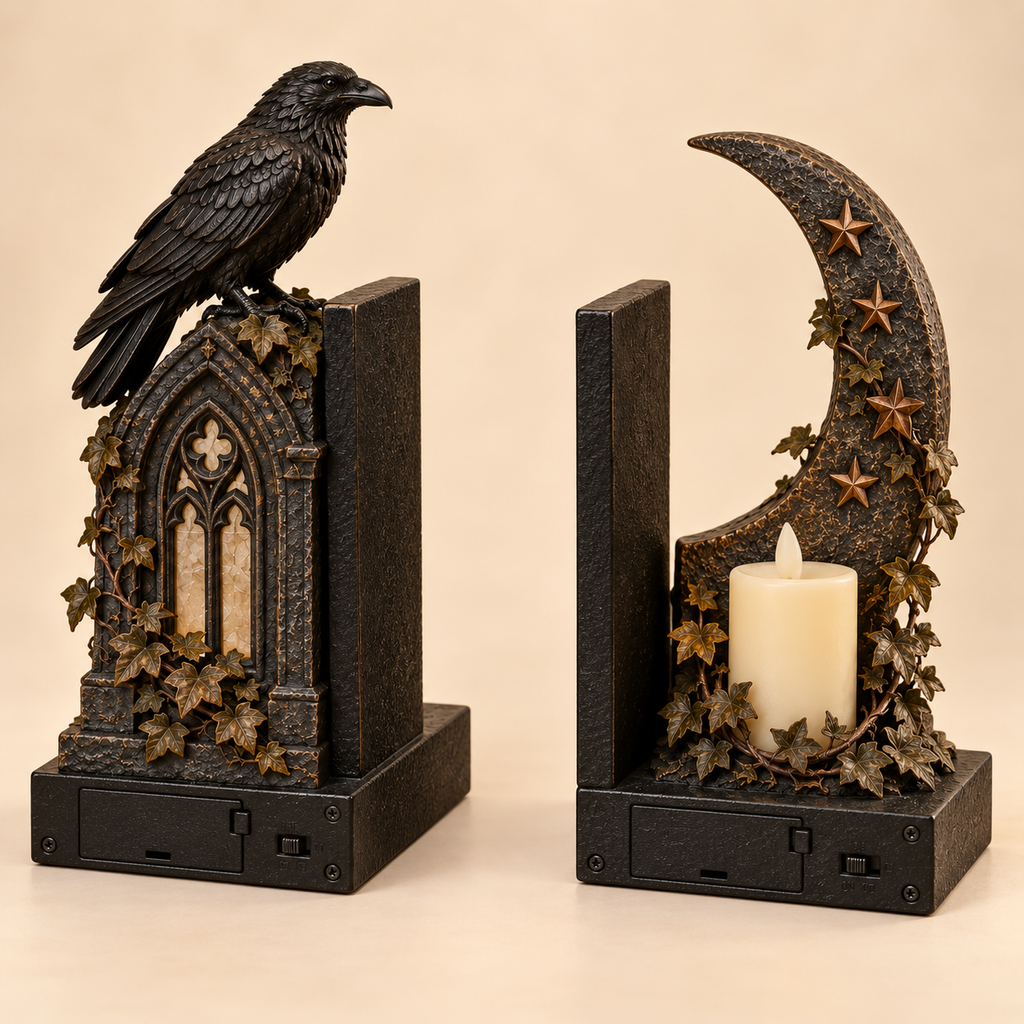QAVRILO™ Midnight Raven Library Bookends