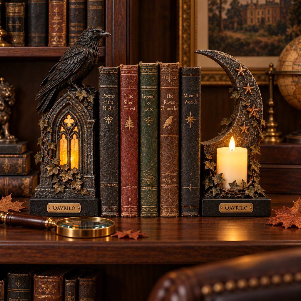 QAVRILO™ Midnight Raven Library Bookends