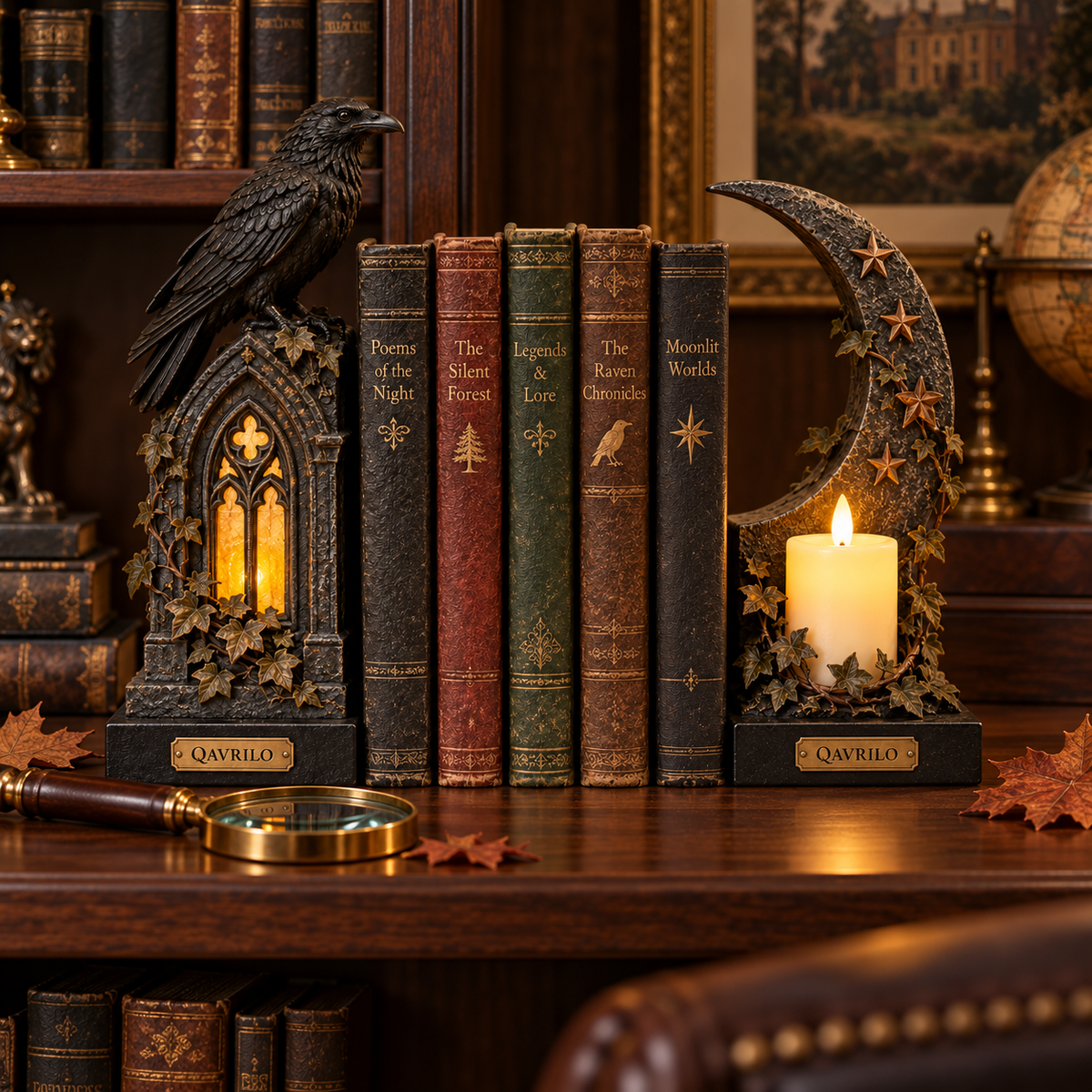 QAVRILO™ Midnight Raven Library Bookends