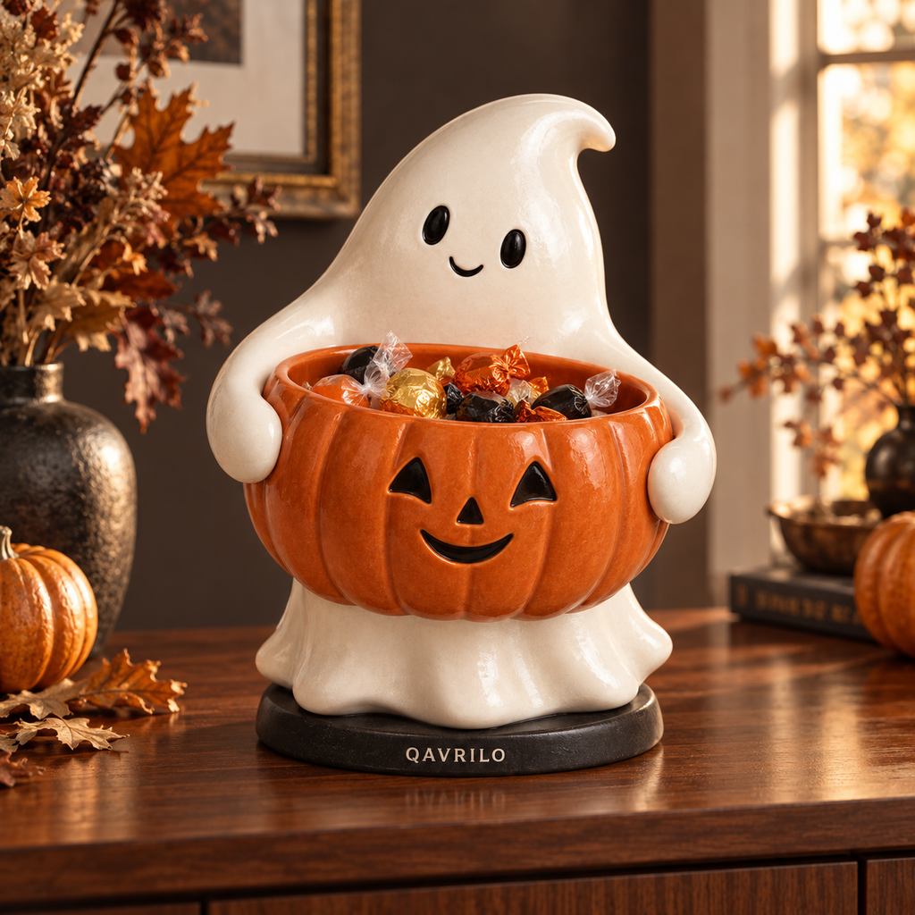 QAVRILO Ghost & Pumpkin Candy Bowl