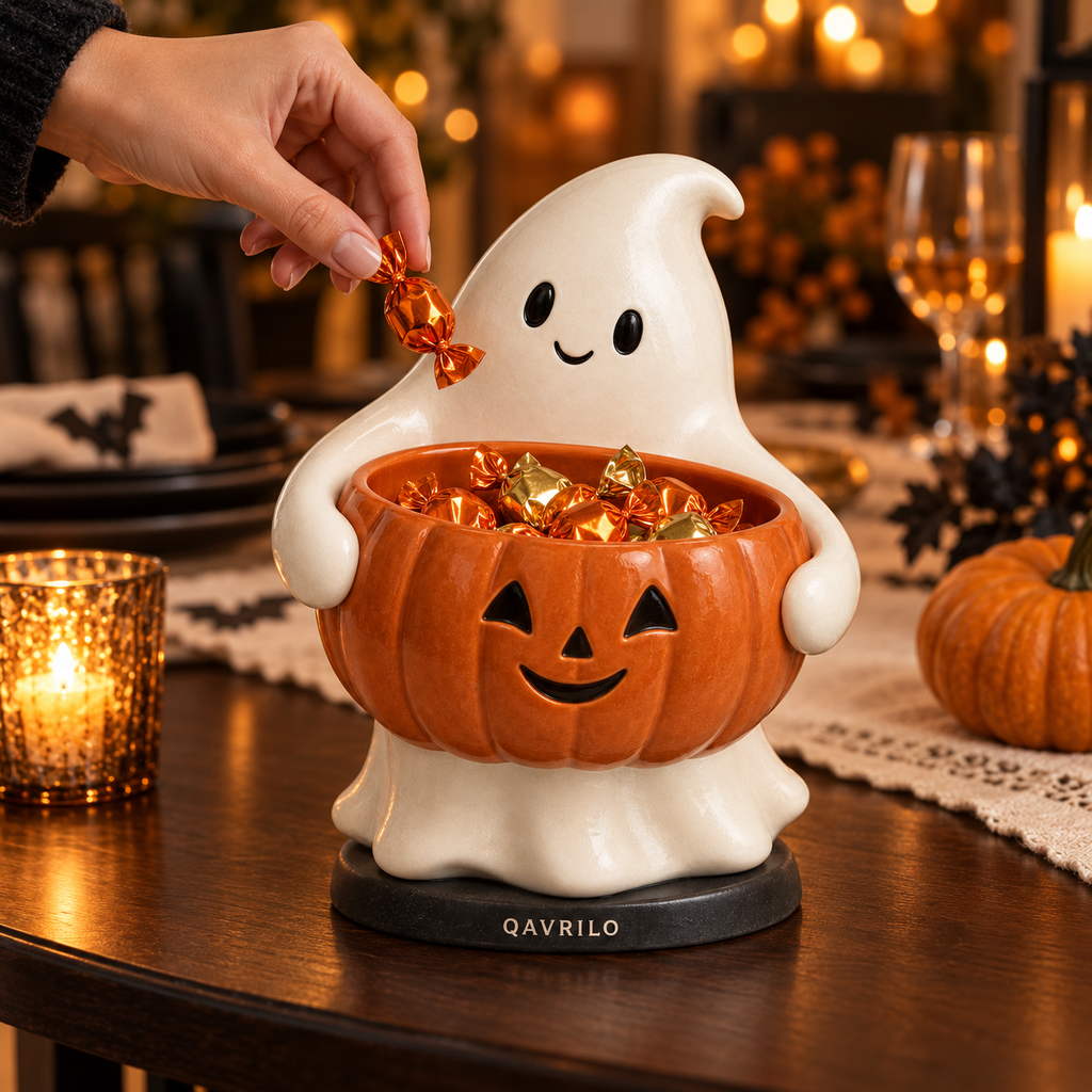 QAVRILO Ghost & Pumpkin Candy Bowl